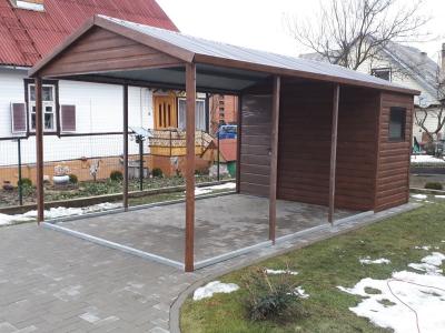 3x1,5 štít SUPERLINE-PLUS + stříška 3x4,5 + tmavý ořech